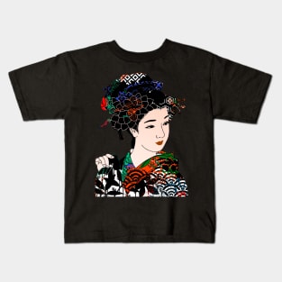 Japanese Geisha Chrysanthemum Kimono 105 Kids T-Shirt